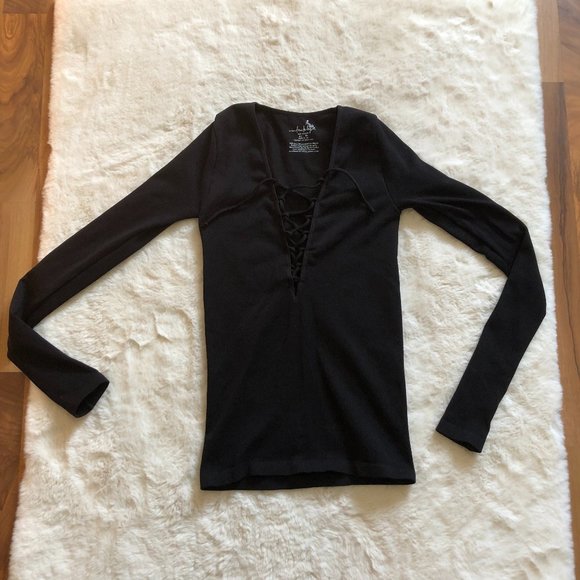 Free people intimately free lace up ribbed long sleeve top size XS/S - Picture 3 of 7